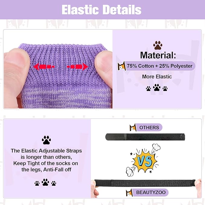 BEAUTYZOO Anti Slip Dog Socks for Small Medium Large Dogs with Grips Straps on Hardwood Floor Protection Wear, Traction Control 3 Pairs Double Side Paw Protector to Prevent Licking for Girl or Boy