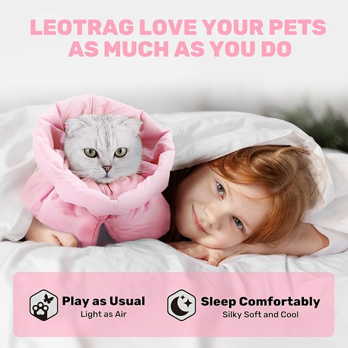 Adjustable Cat Recovery Cone Collar, Lightweight Soft Cat E-Collar Alternative After Spay, Waterproof Comfy Collars to Stop Licking Wound After Surgery, Protective Cone for Kittens/Puppies