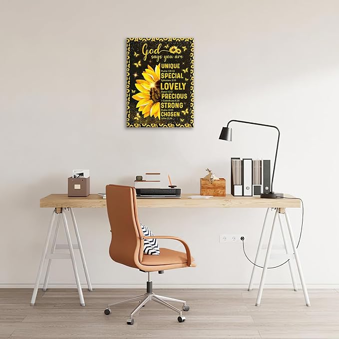 Christian Sunflower Bathroom Pictures Wall Art, Bible Verse Bathroom Wall Decor for Bedroom Office Wall Decorations for Bathroom Living Room Painting Artwork Modern Poster Prints 16"L x 12"W