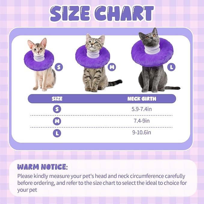 BRKURLEG Cat Recovery Collar Soft Cat Cones Pet Neck Protector Adjustable Kitten Cones to Stop Licking After Surgery Pet Elizabethan Collar for Cats Kittens, Purple, L