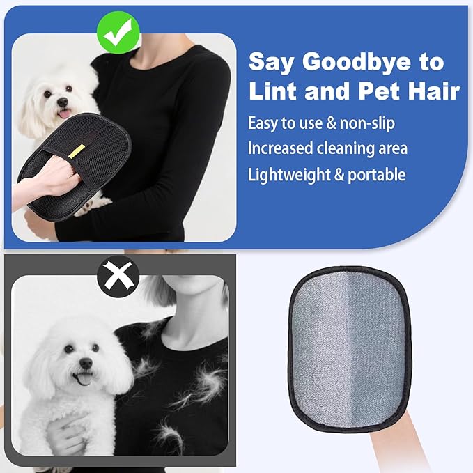 3Pcs Pet Hair Removal Gloves, Reusable Electrostatic Pet Hair Removal Gloves,Upgraded Animal Fur Removal Tool for Cats & Dogs
