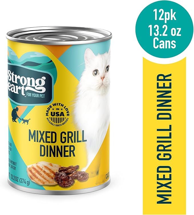 A Strong Heart Canned Wet Cat Food, Mixed Grill Dinner - 13.2 oz Cans (Pack of 12), Made in The USA with Real Chicken & Liver