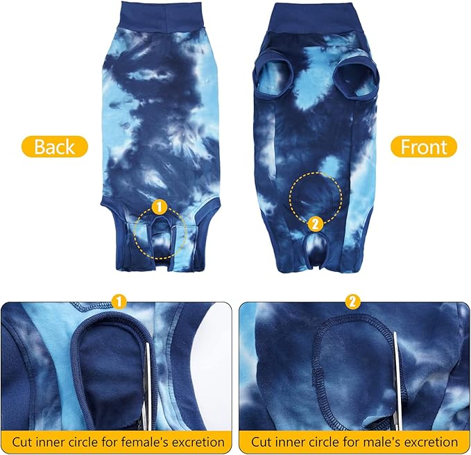 Breathable Dog Recovery Suit for Medium Large Dogs Onesie Tie Dye Pjs for Abdominal Wounds,Shedding, Prevent Licking S Blue2