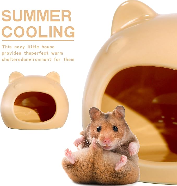 Ceramic Hamster Hideout Hamster House Guinea Pigs Hideout Accessories Hamster cage Accessories Chinchillas Hedgehogs Den and Small Pet Habitats (Orange)