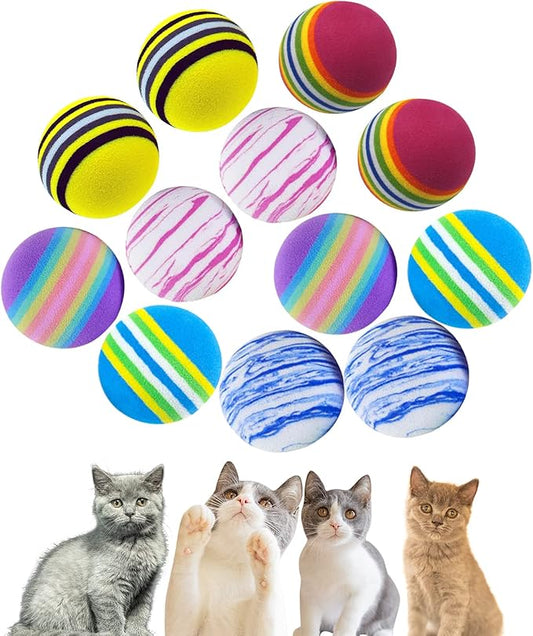 BLMHTWO 12PCS Rainbow Cat Toys, EVA Foam Balls 1.65inch Lightweight Colorful Interactive Pet Balls for Cats, Kittens, Puppy (6 Colors)