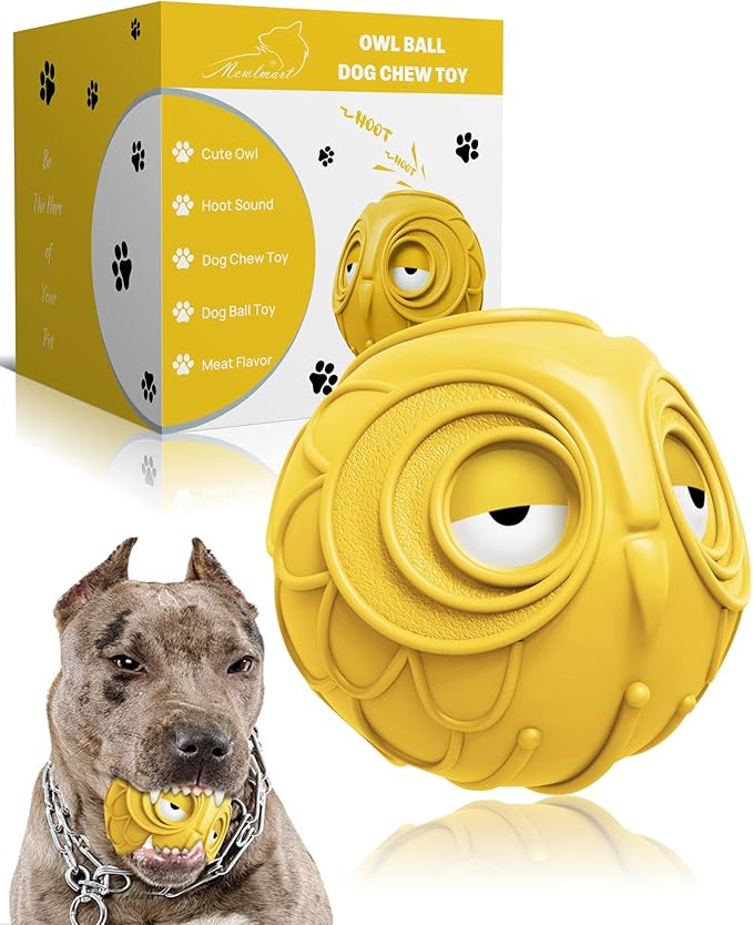 Giggle Ball for Dogs Owl Toys for Puppy Interactive Dog Toy Medium Large Dogs Natural Rubber Cute Hoot Fun Gift for Dog (Yellow Owl)