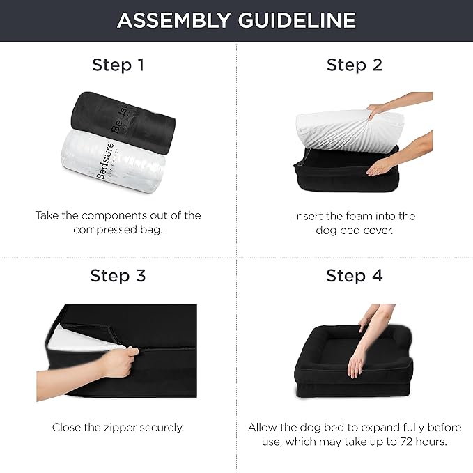 Bedsure Orthopedic Dog Bed Medium Size Dogs - Washable Medium Dog Cat Bed Waterproof, Comfort Pet Couch Sofa with Washable Removable Cover, Pets Bed with Nonskid Bottom, Black, 28"