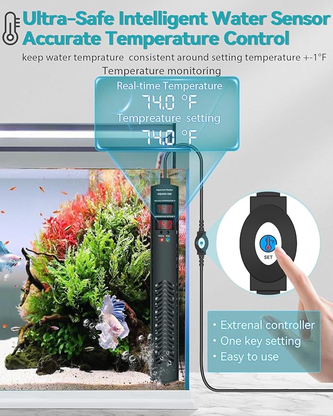 Aquarium Heater for 40-55-75 Gallon, 300W Submersible Fish Tank Water Heater with Accurate Temperature Control, Over-Temp Protect, Auto Shut-Off, Quick Heat up for Saltwater & Freshwater