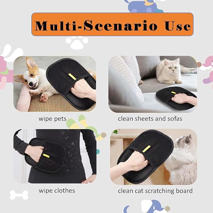 2 PCS Pet Hair Removal Glove for Cats & Dogs, Electrostatic Grooming Gloves for Pet Hair, Reusable Double Sided Static Hair Remover for Couch, Furniture, Carpet & Car Seat