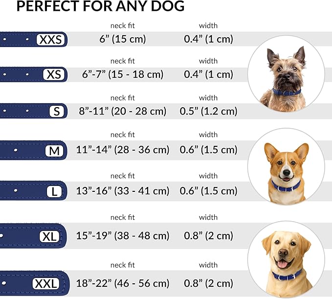 CollarDirect Rolled Leather Dog Collar, Soft Padded Round Puppy Collar, Handmade Genuine Leather Collar Dog Small Large Cat Collars 13 Colors (15-19 Inch, Deep Blue Textured)