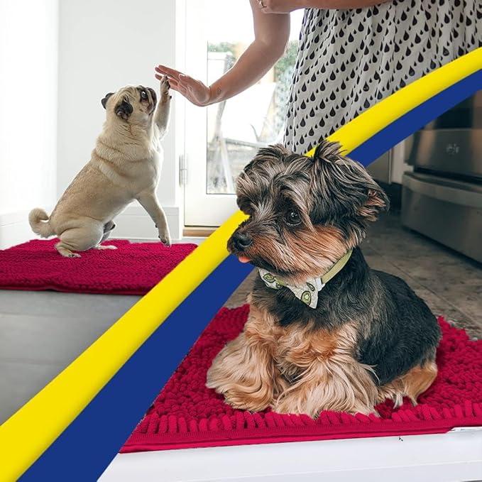 Muddy Mat® AS-SEEN-ON-TV Highly Absorbent Microfiber Door Mat and Pet Rug, Non Slip Thick Washable Area and Bath Mat Soft Chenille for Kitchen Bathroom Bedroom Indoor and Outdoor - Maroon 24" x 72"