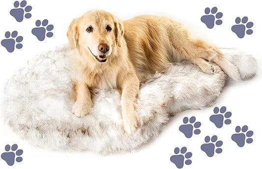 PupRug Orthopedic Dog Bed for Large Dogs with Fluffy Soft Faux Fur and Memory Foam for Joint Pain Relief, Machine Washable and Waterproof Couch Bed, White, Extra Large