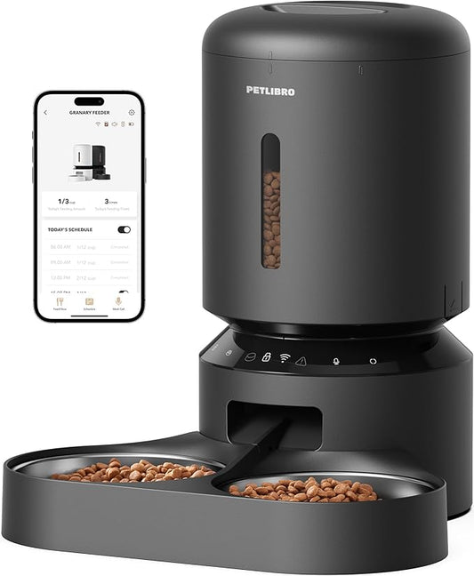 PETLIBRO Automatic Cat Feeder for 2 Cats, 5G&2.4G WiFi Pet Feeders, 5L Programmable Cat Food Dispenser with Airtight Lock-Fresh Technology, Dual Stainless Steel Bowls, Low Food Sensor