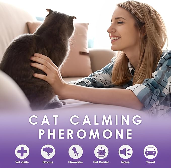 Cat Calming Pheromone Diffuser – Premium Cat Calming Diffuser for Stress & Anxiety Relief – Reduces Scratching, Spraying & Fighting – 60 Day Supply, 48ml Bottle – Ideal for All Cats & Multi-Cat Homes