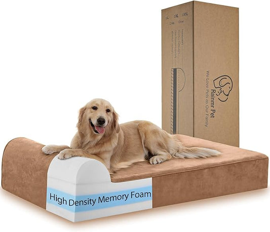 Orthopedic Dog Beds for Large Dogs, 7" Memory Foam Dog Beds with Waterproof Liner, Chew Proof Microsuede Cover, Removable and Washable, Nonskid Bottom, 52"x36" XL Khaki