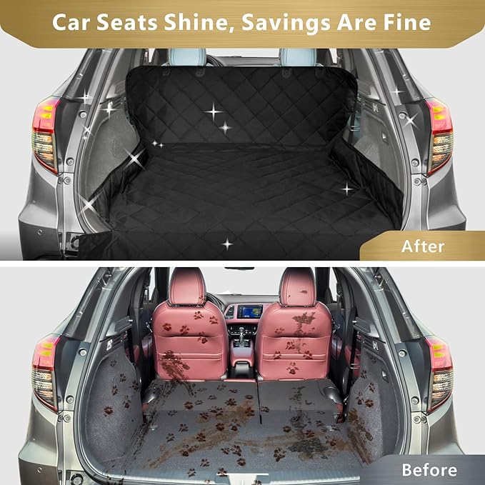 F-color SUV Cargo Liner for Dogs, Water Resistant Pet Cover Dog Seat Mat SUVs Sedans Vans with Bumper Flap Protector, Non-Slip, Large Size Universal Fit, Black