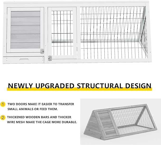 Wooden Quail Cage Indoor Outdoor,A-Frame Quail Coop,Triangle Rabbit Hutch with 2 Doors & Ventilating Wire for Small Animals,Sold by XilishppEcxEco (Grey)