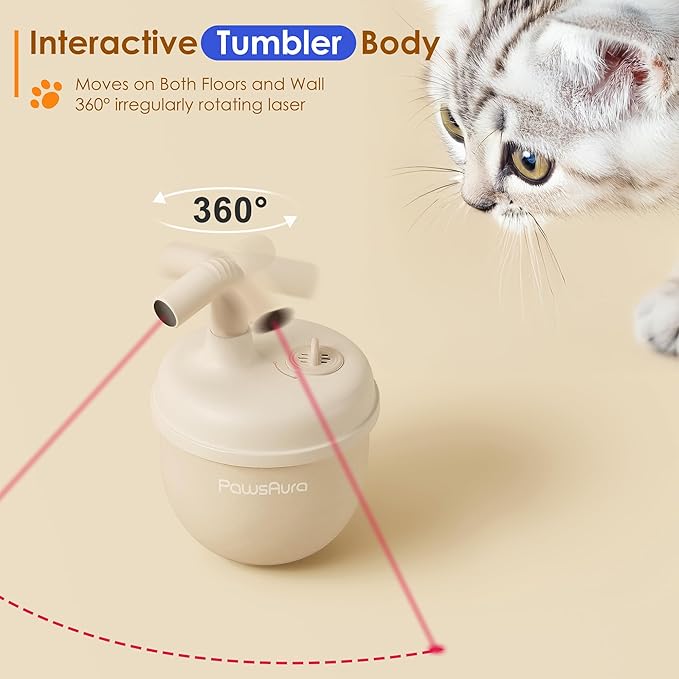 Automatic Laser Cat Interactive Toy, Self-Balancing 360° Auto-Spin Laser Pointer with Catnip Hole, Triple-Sensory – Kitten Sight, Smell & Touch, Boredom Relief Toy for Indoor Adult Cat (white)