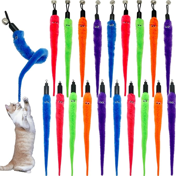 Cat Worm Toy Refills, 20 Pieces Cat Wand Attachments Worms Toy for Indoor Cats (B)