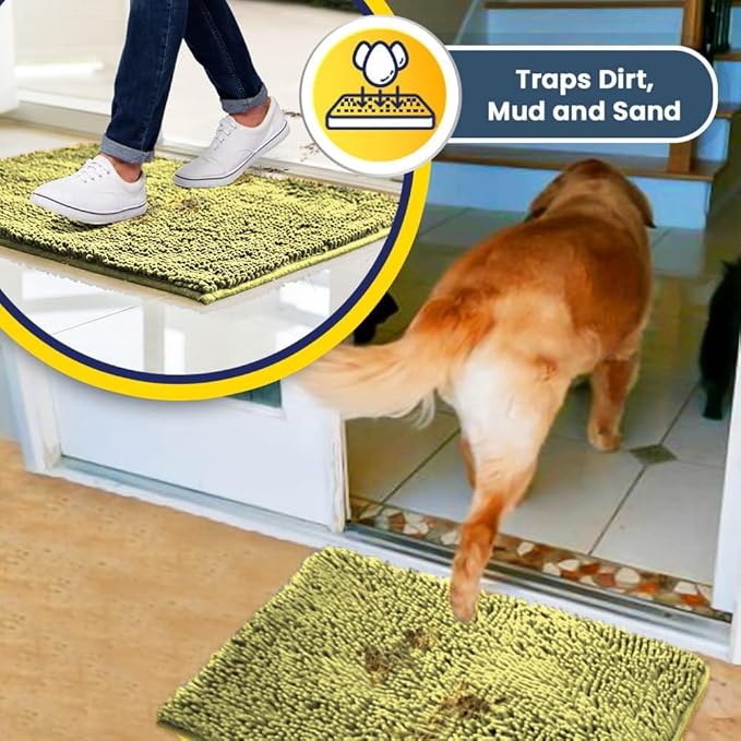 Muddy Mat® AS-SEEN-ON-TV Highly Absorbent Microfiber Door Mat and Pet Rug, Non Slip Thick Washable Area and Bath Mat Soft Chenille for Kitchen Bathroom Bedroom Indoor and Outdoor - Yellow 36" x 120"