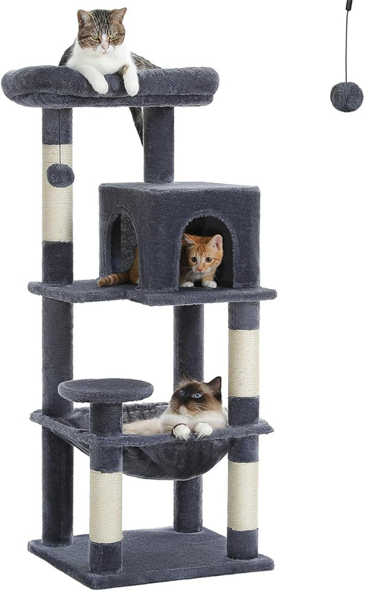 PETEPELA 45.7" Cat Tree for Indoor Cats, 5-Level Cat Tower for Large Cats with Metal Frame Large Hammock (17.3"x15.3"), Cat Condo with (18.5"x13") Big Top Perch & 4 Sisal Covered Scratching Post Dark