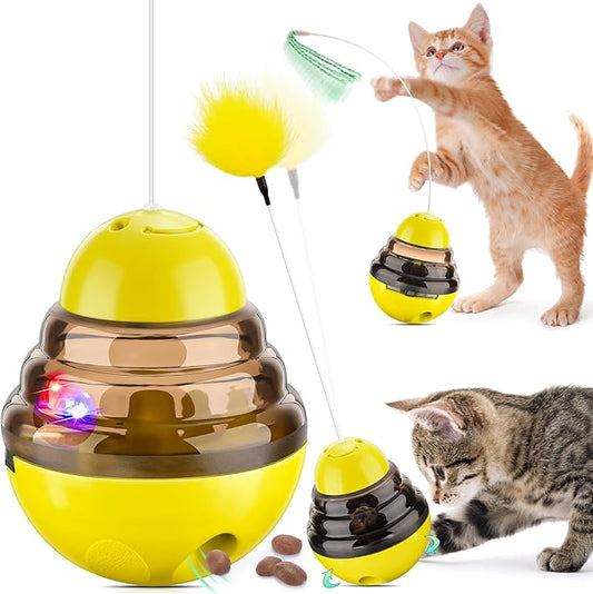 Interactive Cat Toys for Indoor Cats,Tumbler Toy for Kitten Tracking Balls Treat Dispenser for Bored Cat and Small Dogs to Chase and Exercise (Yellow)