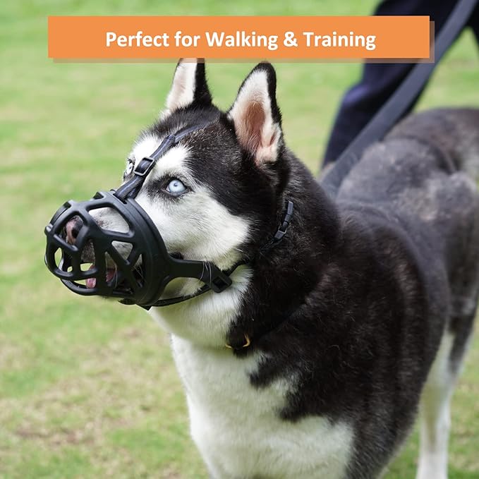 BARKLESS Dog Muzzle, Basket Muzzle for Biting, Chewing and Scavenging, Humane Cage Mouth Cover, Perfect for Grooming and Training Small Aggressive Reactive Dogs (S, Black)