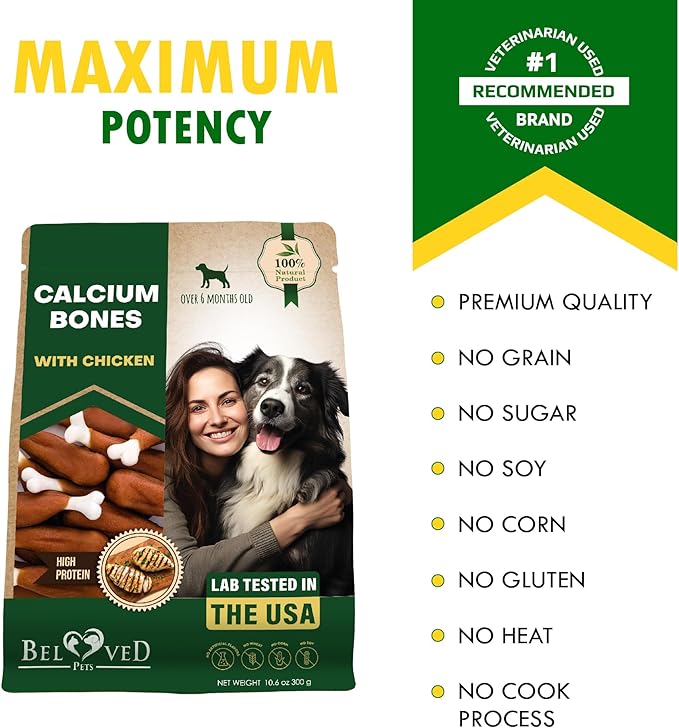 Beloved Pets Dog Treats, Calcium Bones Wrapped Chicken & Rawhide Free Chew 11Oz - Pet Healthy Dried Snacks & Grain Free Meat - Bulk Best Chews for Christmas, Training Small & Large Dogs - Made for USA