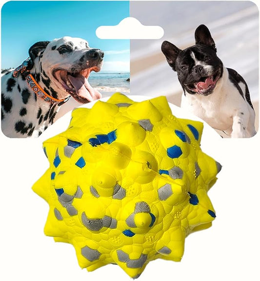 Tough Dog Toys for Aggressive Chewers & Teething Puppies, Bouncy Balls for Medium Dogs, Durable Pet Toys, Floating Dog Balls for Water Play (Yellow-Blue-Gray)
