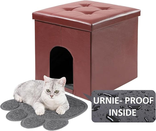 MEEXPAWS Cat Litter Box Enclosure Furniture Hidden, Cat Washroom Bench Storage Cabinet Small 19.7'' x 19.7'' x 19.7''| Dog Proof | Waterproof Inside | Easy Clean | Easy Assembly | Odor Control(Brown)