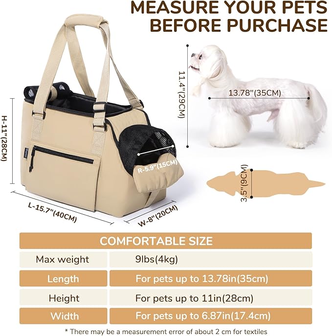 BurgeonNest Dog Purse Carrier for Small Dogs and Cats, Soft Sided Cozy Plush Pet Bag Carrier, 15.7" L x 8" W x 11" H Lightweight Pet Tote Bag with Secure Harness Clip