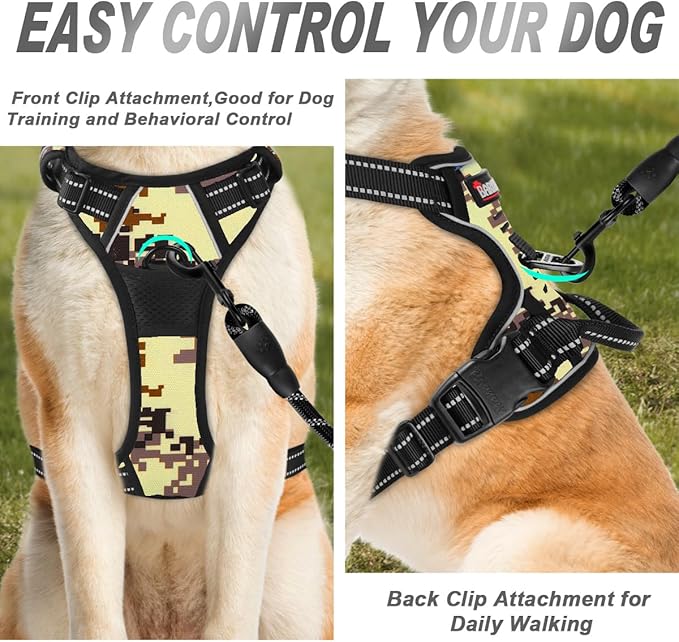 BARKBAY No Pull Dog Harness Front Clip Heavy Duty Reflective Easy Control Handle for Large Dog Walking(Desert camo,S)