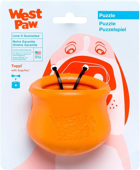West Paw Zogoflex Toppl Treat Dispensing Dog Toy Puzzle – Interactive Chew Toys for Dogs – Dog Toy for Moderate Chewers, Fetch, Catch – Holds Kibble, Treats, Small 3", Tangerine