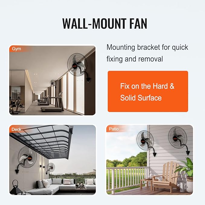 VEVOR Wall Mount Fan, 2 PCS 18 inch Oscillating, 3-speed High Velocity Max. 4000 CFM Industrial Wall Fan for Indoor, Commercial, Residential, Warehouse, Greenhouse, Workshop, Basement, Garage,Black