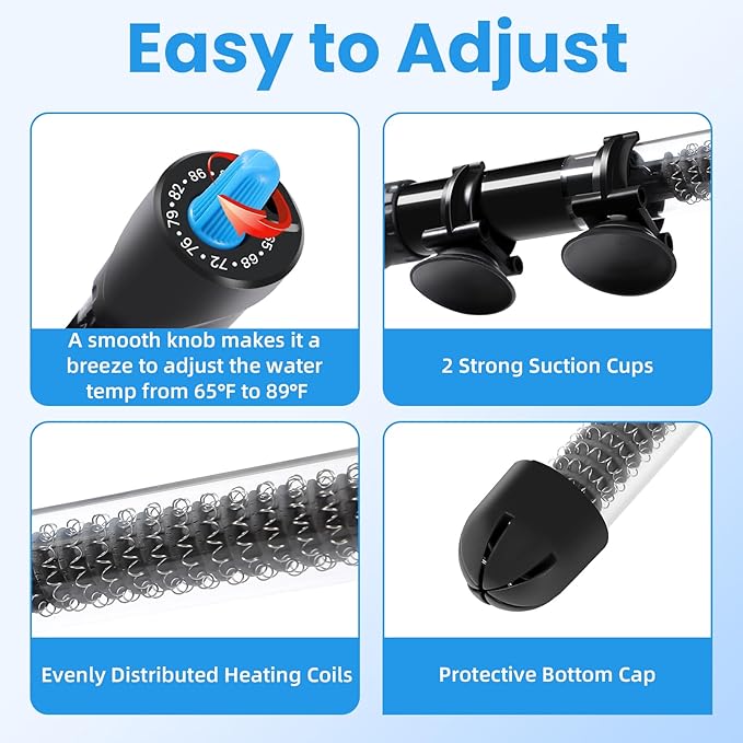 AQUANEAT Aquarium Heater, 50W Fish Tank Heater, Adjustable Submersible Water Thermostat with Digital Thermometer