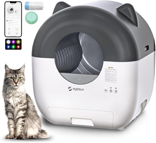 Self Cleaning Litter Box,76L Automatic Cat Litter Box Self Cleaning with APP Control,Low Noise,Safety Protection,Roll Garbage Bags,Deodorizer and Cleaning Brush for Multiple Cats