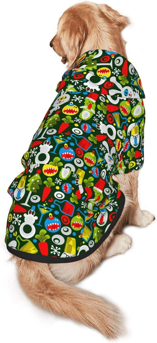 Christmas Green Monster Hoodie,Christmas Cosplay Dog Clothes with Pocket and Hat Winter Clothes Sweaters Medium