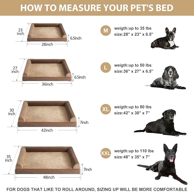 BFPETHOME Washable Large Dog Bed, Big Couch Bed with Removable Washable Cover, Orthopedic Egg-Crate Foam & Waterproof Lining