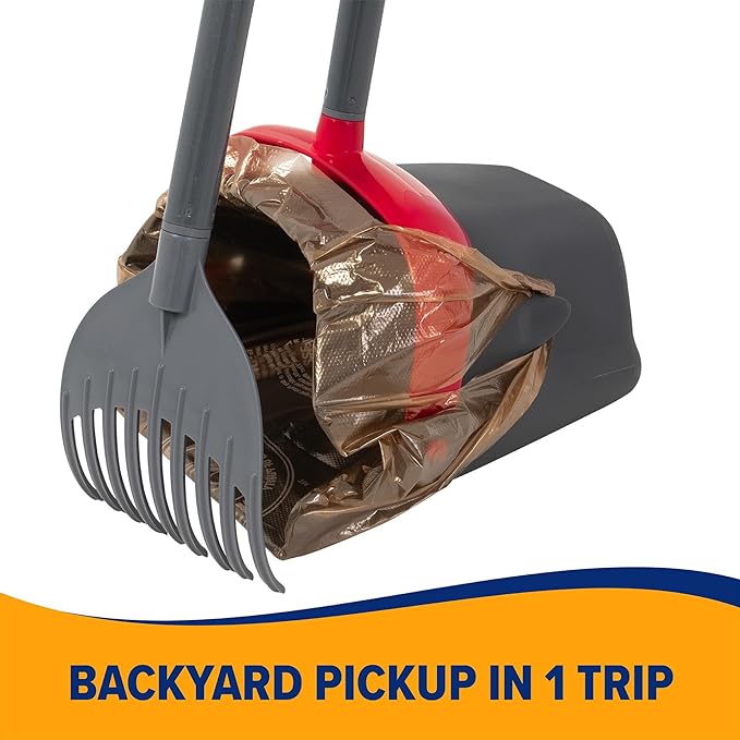 Arm & Hammer Pooper Scooper for Extra Large Dogs Heavy Duty, Outside Yard Dog Poop Scoop Pet Waste Clean Up with Bag Attachment - 2 Waste Bags Included