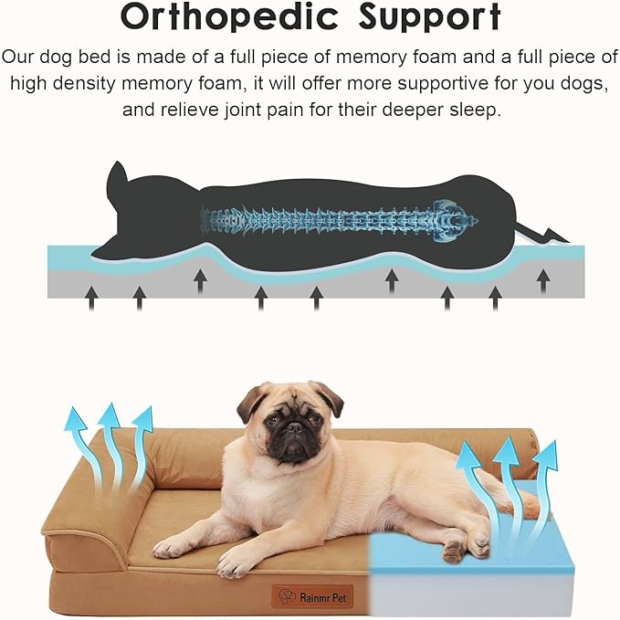 Chew Proof Dog Bed, 3" Memory Foam Dog Bed for Small and Medium Dogs, Removable and Washable Microsuede Cover, Waterproof Liner, Nonskid Bottom, 35x23 Inches M Khaki