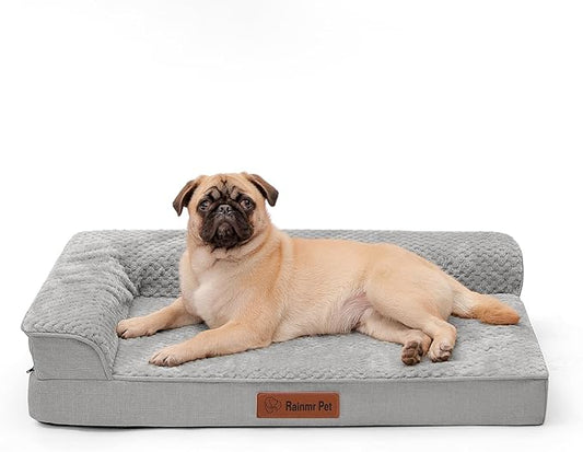 Orthopedic Dog Bed Medium Size Dog, 3 Inch Memory Foam Pet Bed for Small and Medium Dogs, Washable Removable Cover, Nonskid Bottom, Waterproof, 30x20 Inches S Light Grey