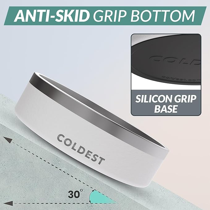 Coldest Dog Bowl - Anti Rust Metal, Non Slip, 3 Layers Insulated Stainless Steel Dog Bowls - Spill Proof & Heavy Duty - Water Bowl for Dogs, Cats & Pets, Dish Washer Safe (42 oz, Epic White)