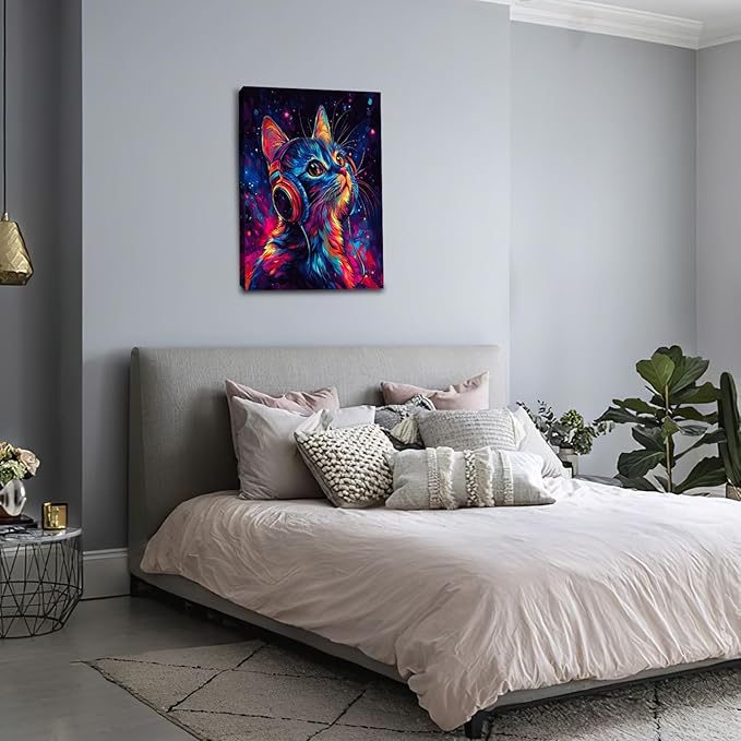 Cat Wall Art Canvas Fantastic Animal Wall Decor Prints Framed Painting Colorful Pictures Gifts Artwork for Bathroom Living Dining Kitchen 16"x24"