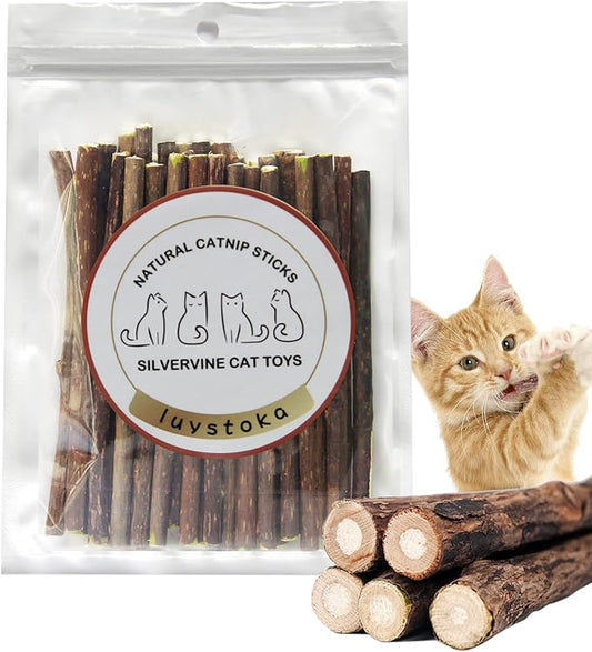 Silvervine Sticks for Cats, 30PCS Kitten Toys Catnip Toys Matatabi Silvervine Sticks Kitty Chew Toys Wooden Stick Kitten Teething Toys Molar Suitable for Cats of All Ages