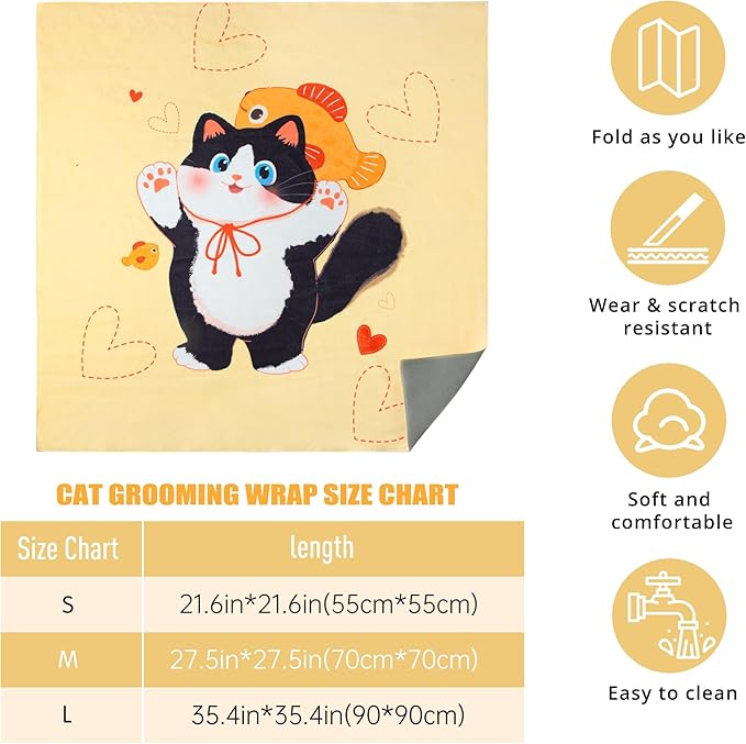 Cat Grooming Wrap,Anti-Escape Cat Wrap for Grooming,Self-Adherent Soft Cat Blanket to Wrap,Clip Nails, Anti-Bite, Anti-Scratch,Cat Calming Wrap,Cat Burrito Wrap,Swaddle Wrap Pet Tool Large Size