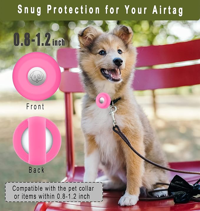 Airtag Holder for Dog Collar, Cibaabo Silicone Air Tag Case Cover Compatible with Apple Airtags for 0.8-1.2inch Cat Pet Collar Harness Loop