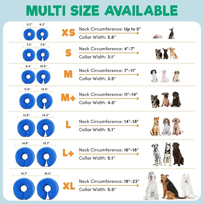 BENCMATE Inflatable Dog Cone Collar Alternative, Soft Dog Cone for Small Medium Large Dogs and Cats, Neck Recovery ECollar Donut Collar After Surgery (Large+, Blue)