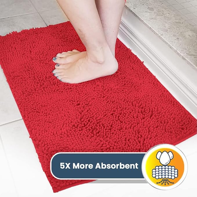 Muddy Mat® Pack of 3 Highly Absorbent Microfiber Dog Door Mat and Pet Rug, Non Slip Thick Washable Area Mat Soft Chenille for Kitchen Bathroom Bedroom and Outdoor - Red Small, Medium & Large