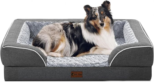 Orthopedic Dog Beds Waterproof, Memory Foam Large Sized Dogs Beds with Sides, Non-Slip Bottom and Egg-Crate Foam Big Dog Beds with Removable Washable Cover(Large,Dark Grey)