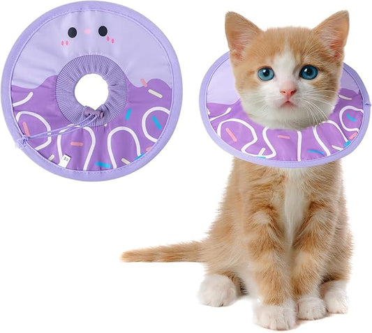 Cat Recovery Collar Lightweight Soft Cats Cone Cute Donut Shape Adjustable Fasteners Waterproof Pet Collar After Surgery to Prevent Licking for Kitten and Puppy (Purple, Extra Small)